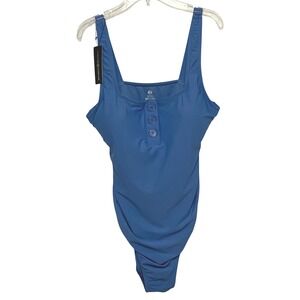 Kindred Bravely‎ Henley Maternity Nursing One Piece Swimsuit M Azure Blue Travel